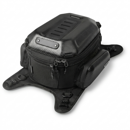 Motorcycle bag three-quarter right view with mesh side pockets