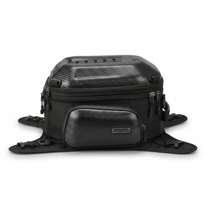 Motorcycle bag front profile showing mounting harness